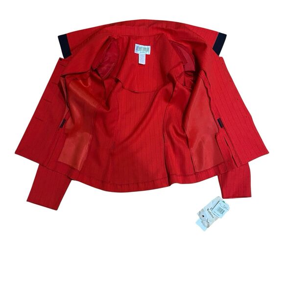 Red Blazer Jacket Women Sz 10 Fitted Black Vtg Made USA New York Pin Stripe - Picture 8 of 14